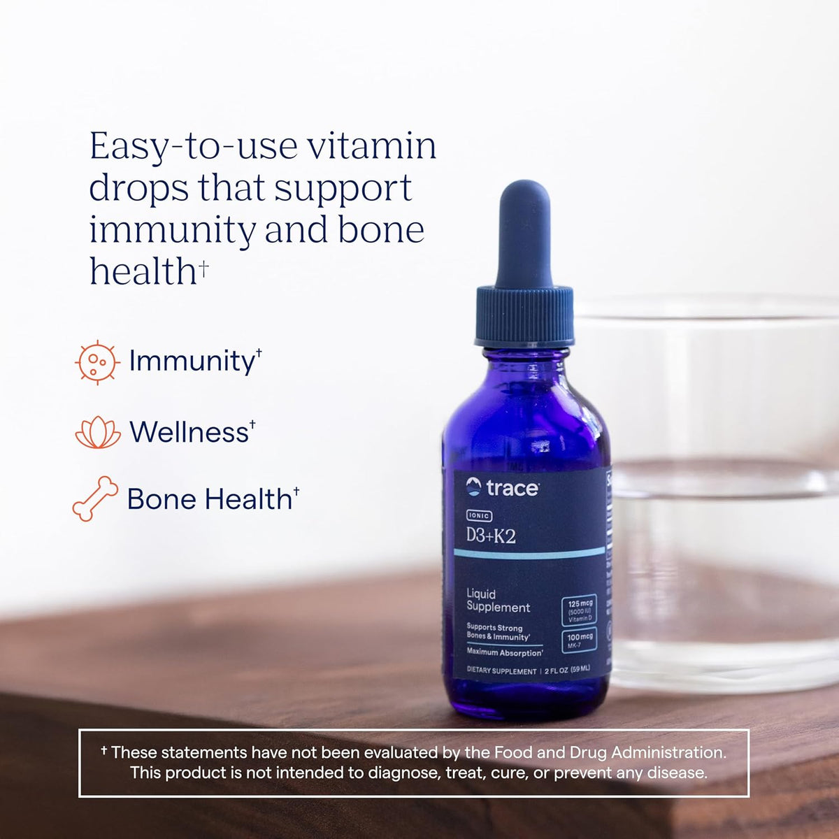 Trace Minerals Liquid Ionic Vitamin D3 + K2 - 125 mcg (5,000 IU) D3, 100 mcg K2, Concentrated Food Supplement, 2 fl oz (296 Servings) - görsel 2