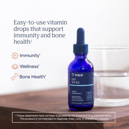 Trace Minerals Liquid Ionic Vitamin D3 + K2 - 125 mcg (5,000 IU) D3, 100 mcg K2, Concentrated Food Supplement, 2 fl oz (296 Servings)