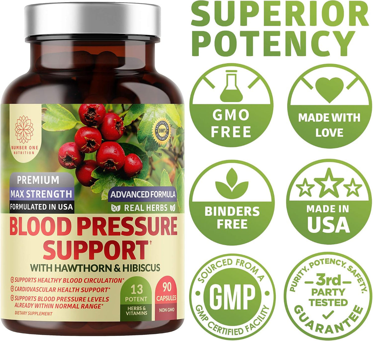 Premium Blood Pressure Support with Hawthorn and Hibiscus – 90 Capsules - görsel 7