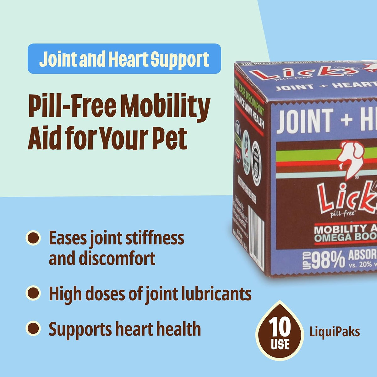Licks Joint & Heart Support - Mobility, Joint Comfort & Heart Health Support for Dogs - MSM, Omega-3 & Vitamin E - Pill-Free Gel Packets - Chicken Flavour - 10 Packets - görsel 3