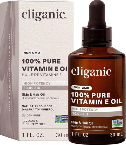Cliganic Pure Vitamin E Oil for Skin, Scars, Hair & Face - 240,000 IU (240 ml)