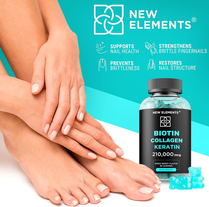 Biotin Gummies with Keratin & Collagen Peptides - Advanced Hair, Skin & Nails Support (10,000 mcg Biotin, 100,000 mcg Keratin, 100,000 mcg Collagen)