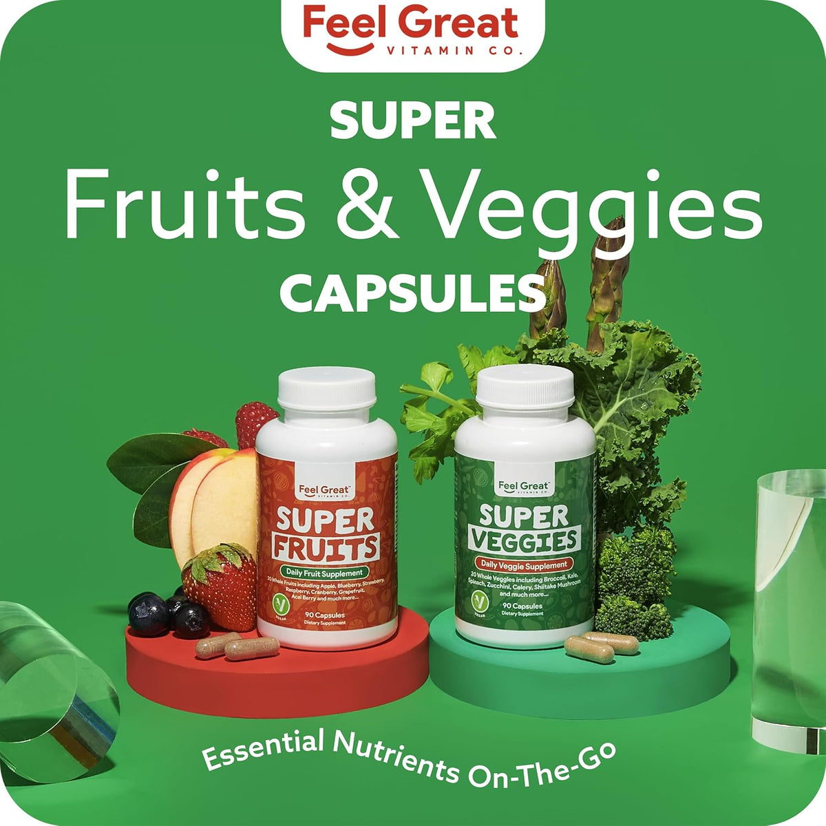 Feel Great Fruit and Vegetable Supplements | 20+ Super Reds & Greens for Natural Energy Support | Vegan Fruit and Veg Capsules | 2 Pack of 90 Capsules Each - görsel 8