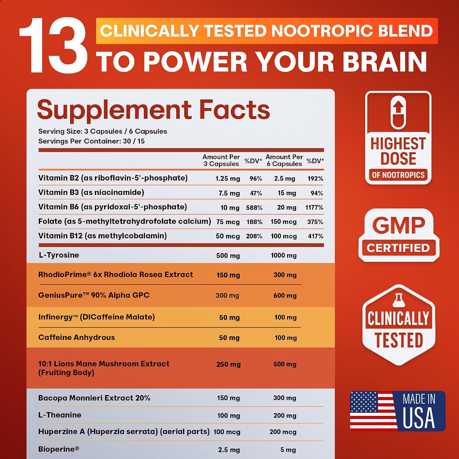 CRTX Nutrition Nootropic Focus Supplement - Clinically Backed Ingredients - Alpha-GPC, Lion's Mane, Rhodiola - 90 Capsules - görsel 4