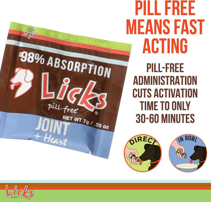 Licks Joint & Heart Support - Mobility, Joint Comfort & Heart Health Support for Dogs - MSM, Omega-3 & Vitamin E - Pill-Free Gel Packets - Chicken Flavour - 10 Packets