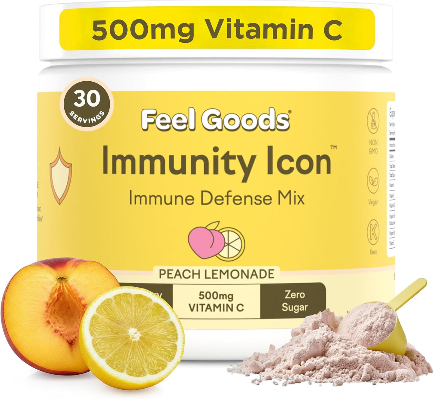 Feel Goods Immunity Icon, Vitamin C Immune Support Powder - 500mg Vitamin C, Elderberry, Ginger, Turmeric & Key Vitamins for Daily Immune Health - Sugar-Free & Caffeine-Free Drink Mix - görsel 8