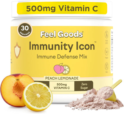 Feel Goods Immunity Icon, Vitamin C Immune Support Powder - 500mg Vitamin C, Elderberry, Ginger, Turmeric & Key Vitamins for Daily Immune Health - Sugar-Free & Caffeine-Free Drink Mix