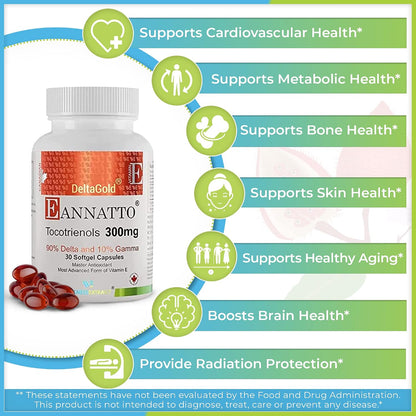 WELLNESS EXTRACT Eannatto Tocotrienols Vitamin E Supplement – Tocopherol Free, Non-GMO, Gluten-free, Antioxidant (300mg, 30 Softgels)