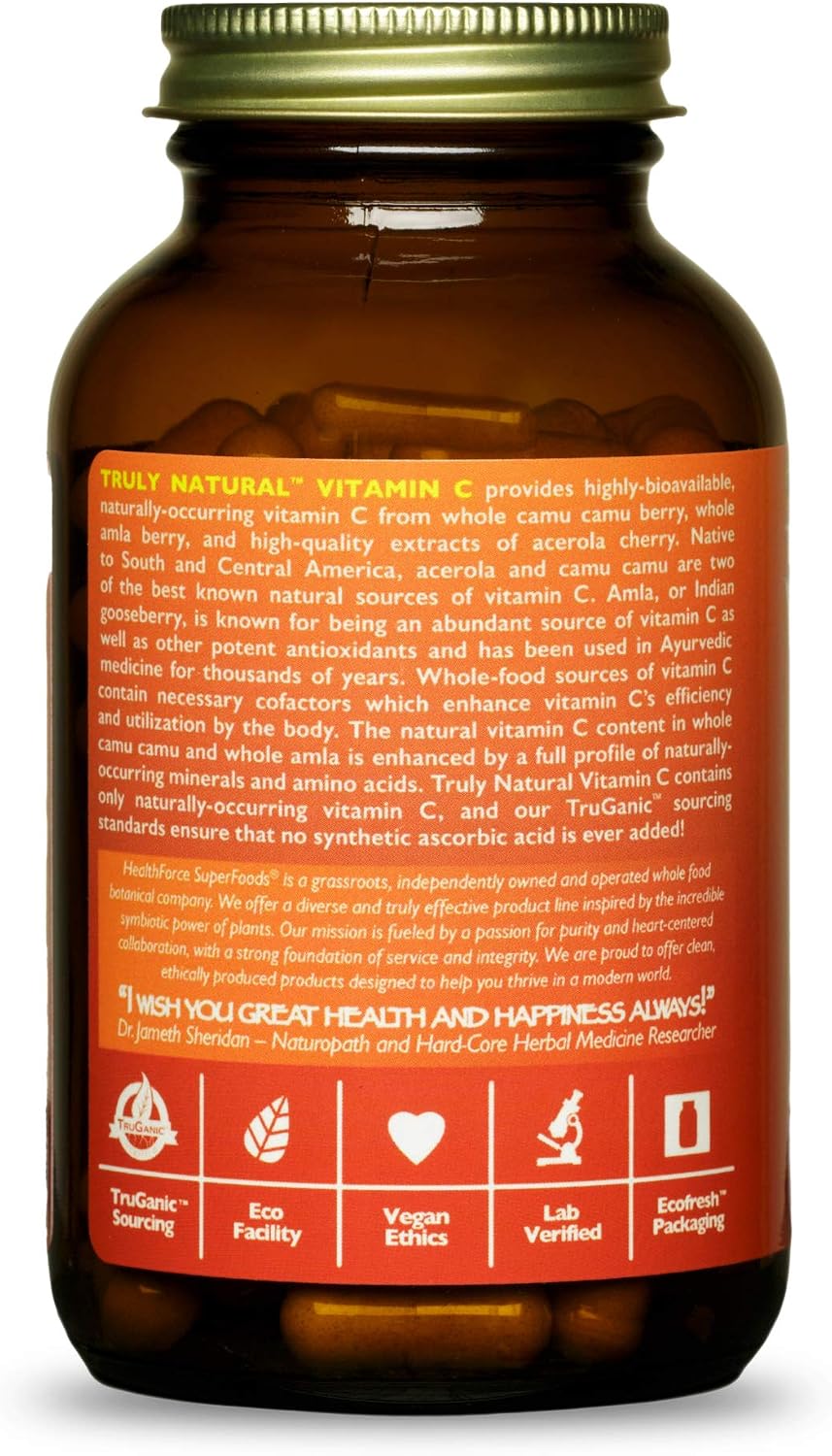 HEALTHFORCE SUPERFOODS Truly Natural Vitamin C - 120 Vegan Capsules (15 Servings) - görsel 3