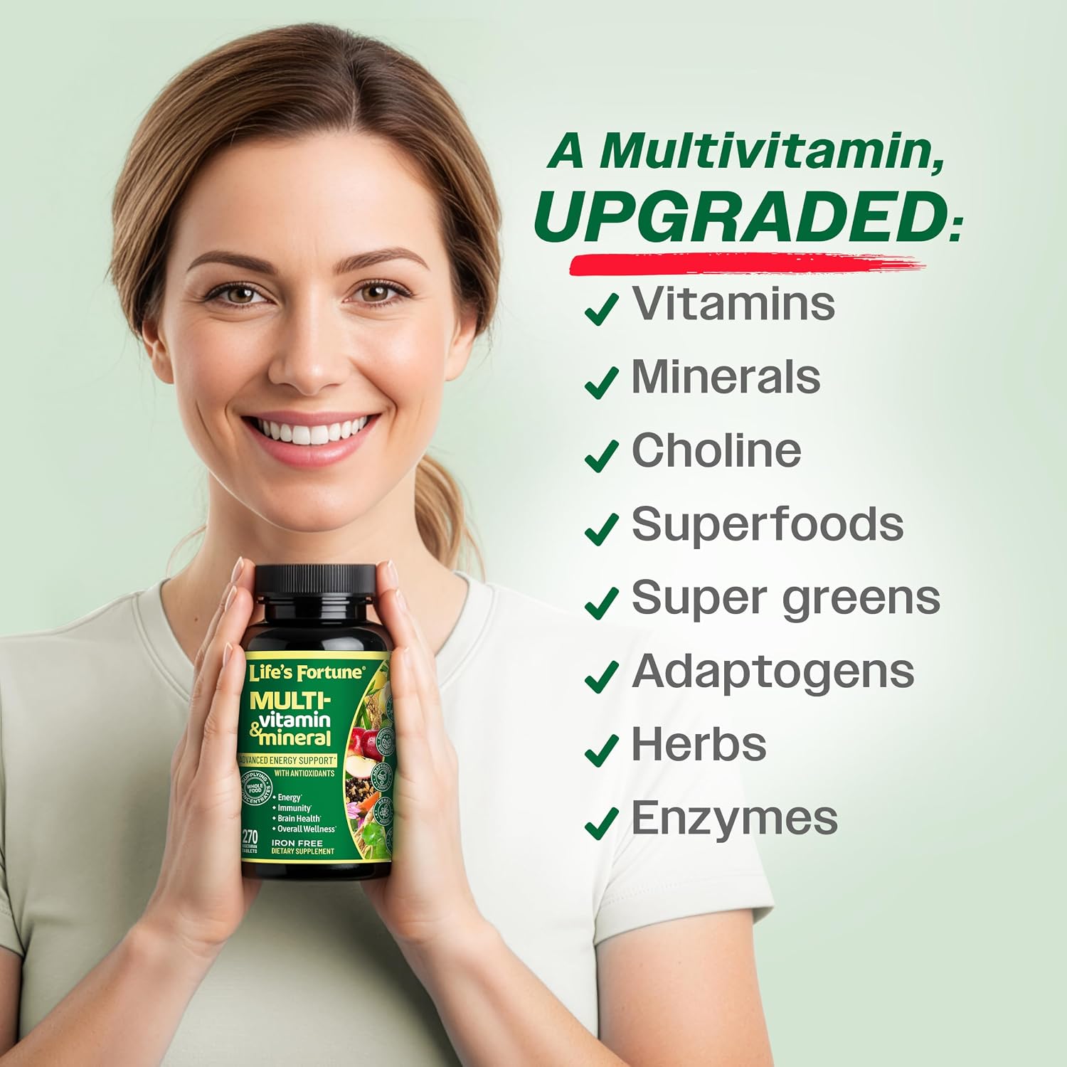 Life's Fortune Wholefood Multivitamin & Mineral Supplement – Energy Support Vitamins for Immune, Brain & Metabolism – Iron Free, 270 Vegetarian Tablets - görsel 4