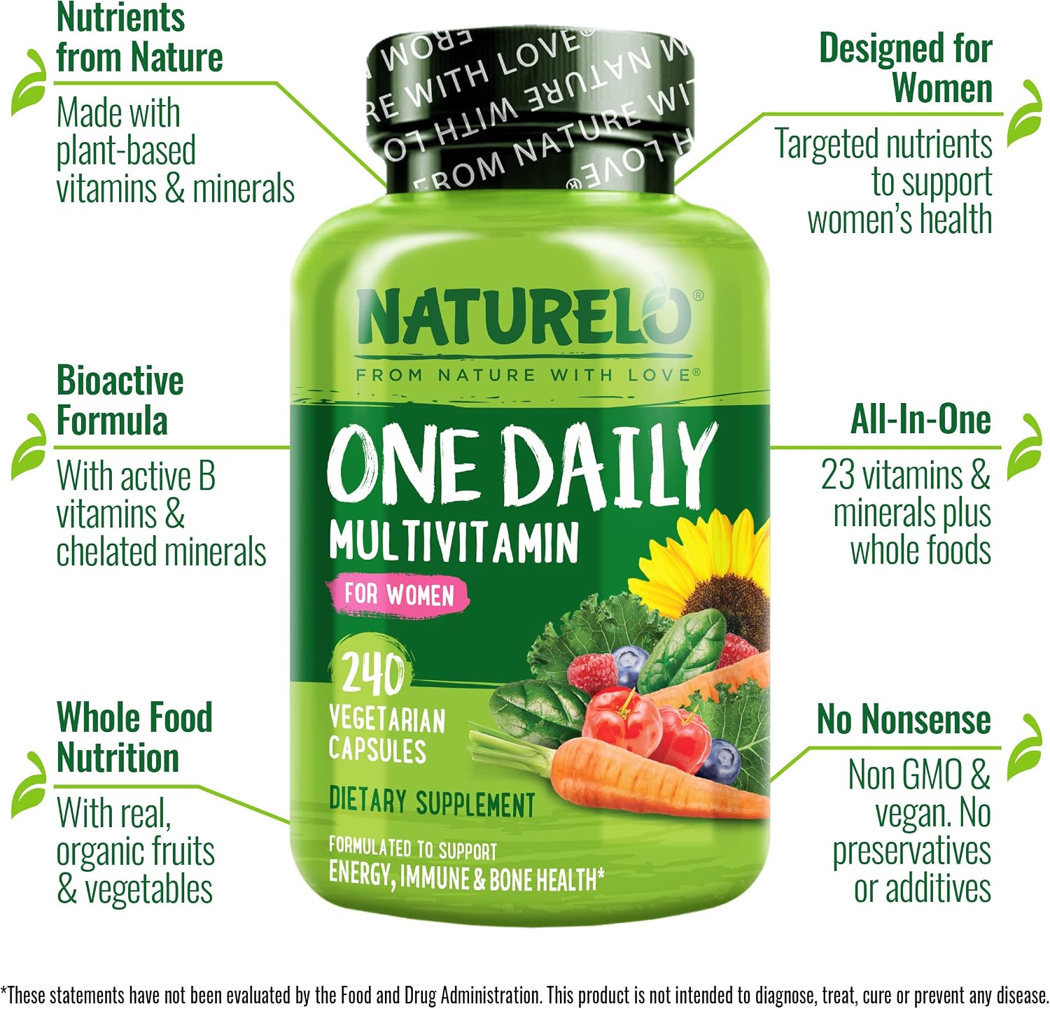 NATURELO One Daily Multivitamin for Women – Plant-Based, Bioactive Nutrients, 240 Capsules - görsel 4