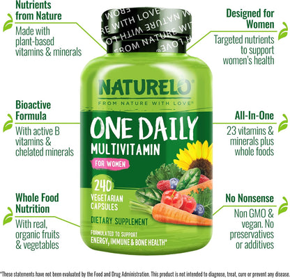 NATURELO One Daily Multivitamin for Women – 240 Capsules