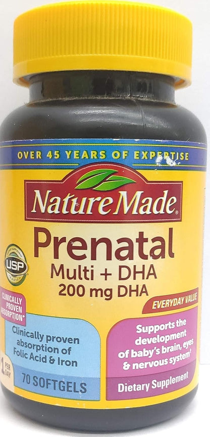 Nature Made Prenatal + DHA 200 mg Multivitamin Softgels, 60 Softgels