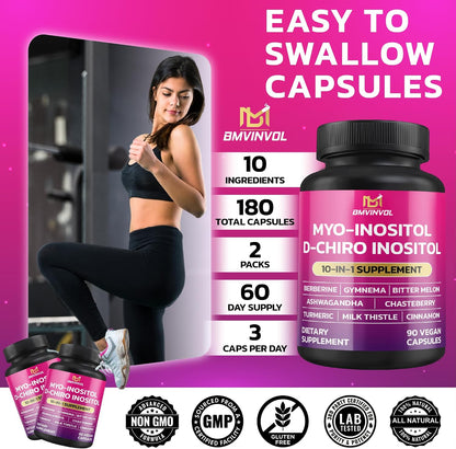 BMVINVOL Inositol Supplement 2 Pack – Myo-Inositol and D-Chiro Inositol 40:1 Ratio with Berberine, Ashwagandha & More – 60 Day Supply