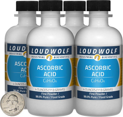 Ascorbic Acid / 454 g (1 lb) / 4 Bottles / 99.9% Pure Food Grade / Fine Powder
