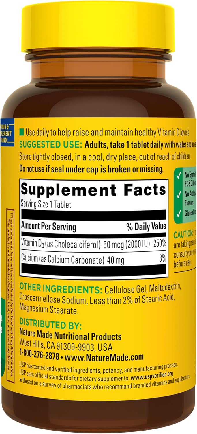 Nature Made Vitamin D3 2000 IU (50 µg) Tablets - 100 Count - görsel 8