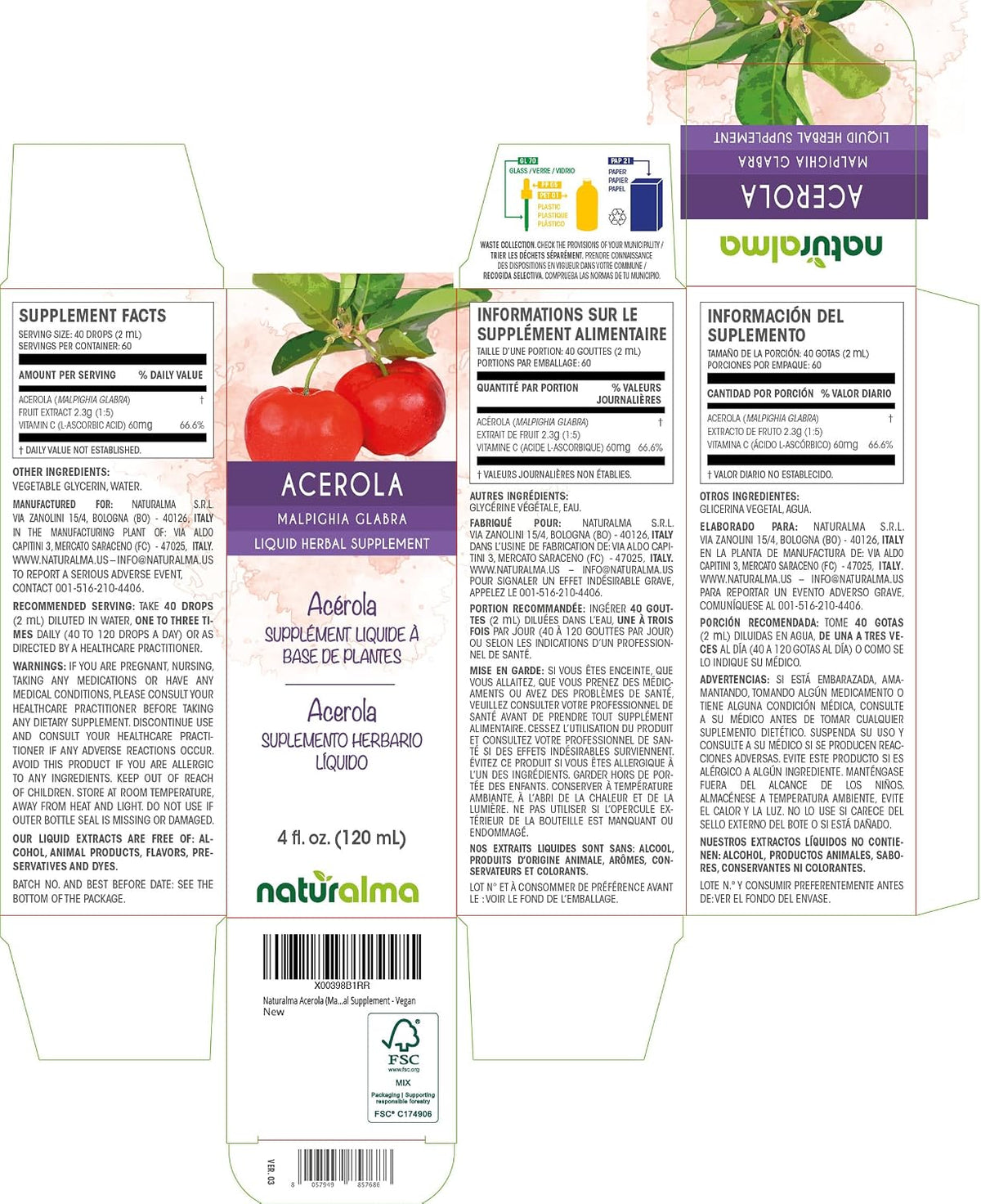 Naturalma Acerola (Malpighia glabra) Fruit Alcohol-Free Tincture - Rich in Vitamin C - 118 ml Liquid Extract in Drops - Herbal Supplement - Vegan - görsel 2