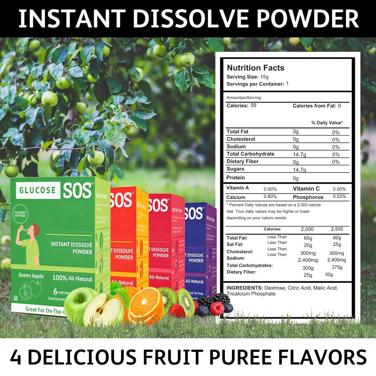 Glucose SOS Glucose Powder Packets – Natural Dextrose, Fast Absorption, Green Apple, 12 Servings - görsel 2
