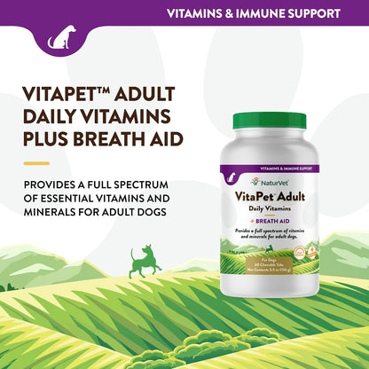 NaturVet VitaPet Adult Daily Vitamins for Dogs with Breath Aid, 60 Tablets