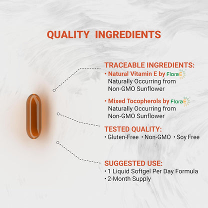 Naturalis Sunflower Vitamin E 670mg (1000 IU) with Mixed Tocopherols | Essential Skin Vitamin & Immune Support | Non-GMO, Soya & Gluten-free | 60 Softgels