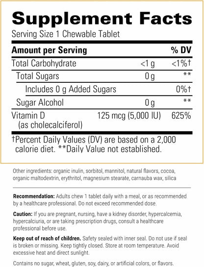 Integrative Therapeutics Vitamin D3 125 mcg – Chewable Tablets for Bone & Immune Support