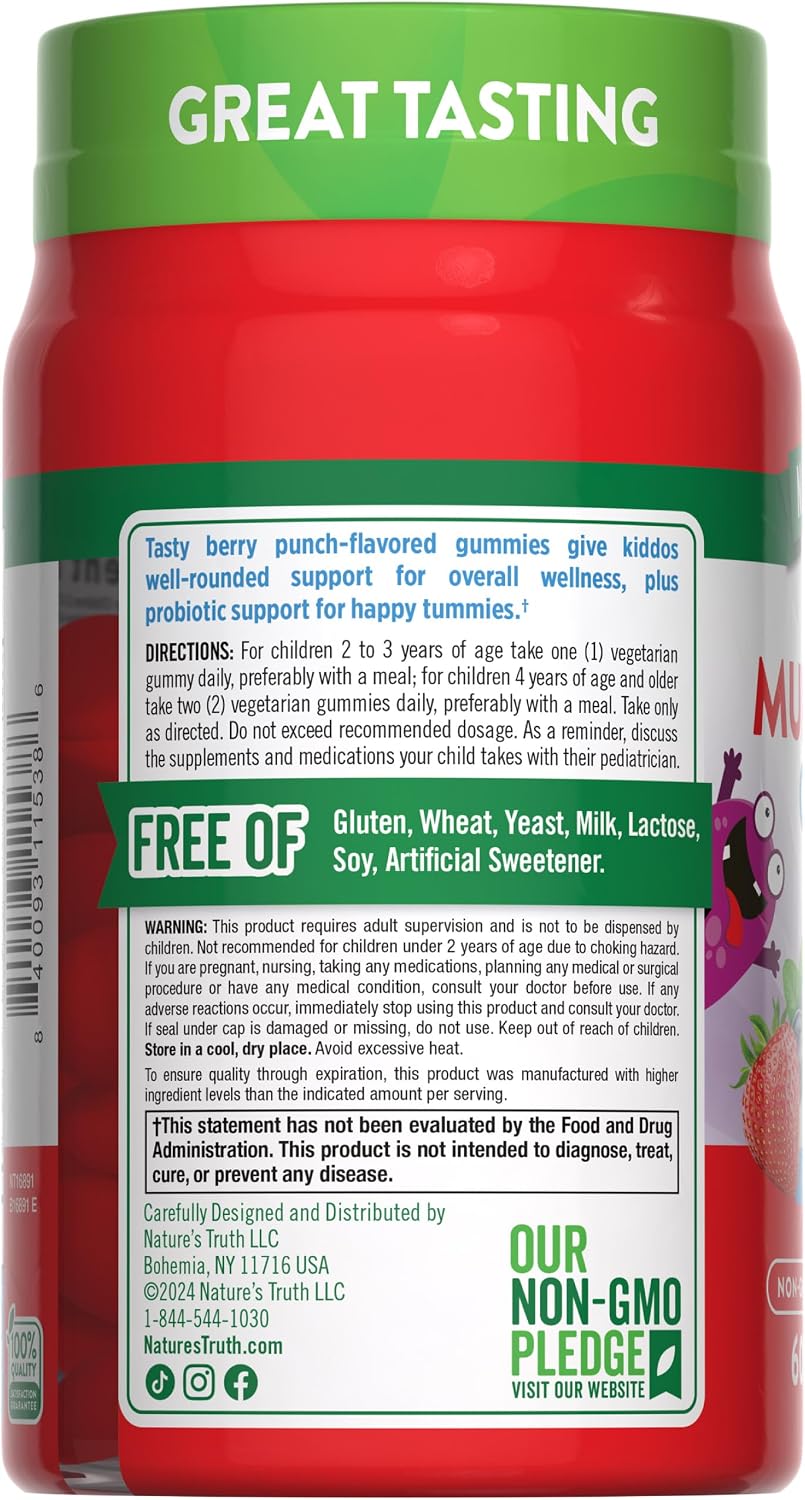 Nature's Truth Kids Multivitamin Gummies with Probiotics - 60 Gummies - Berry Punch Flavour - görsel 7