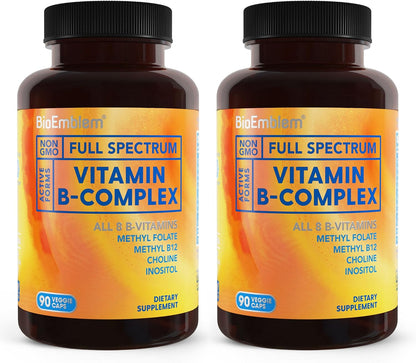 BioEmblem B Complex Vitamins | Complete B-Vitamin Formula with Active Methylated Forms | Supports Energy, Mental Clarity & Immune Health | Non-GMO, Vegan, Soya-Free, Gluten-free | 270 Capsules