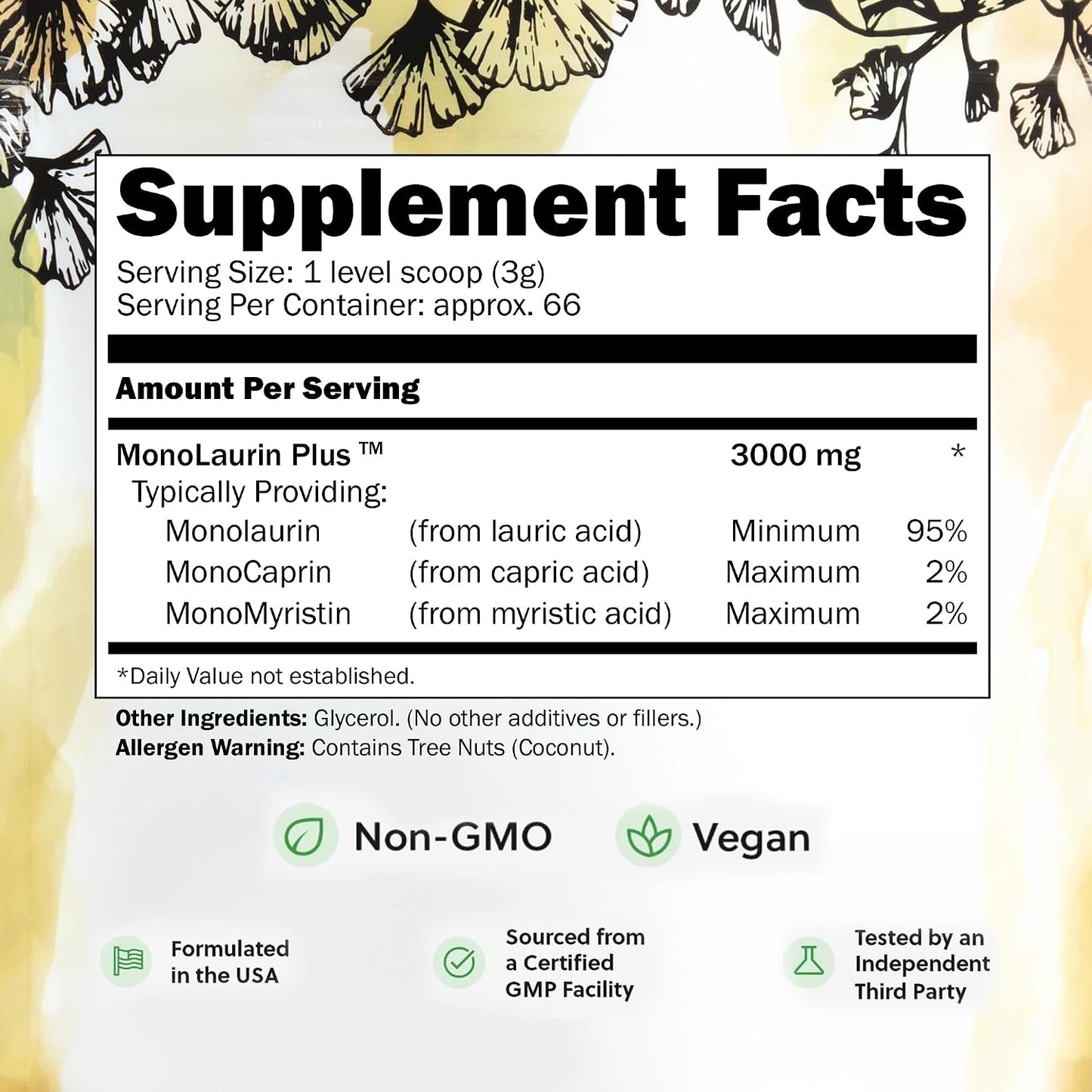 UltraLaurin® Monolaurin Supplement – 3,000 mg Coconut-Derived Pellets for Immune & Gut Health, 66 Servings - görsel 2