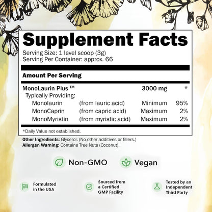 UltraLaurin® Monolaurin Supplement – 3,000 mg Coconut-Derived Pellets for Immune & Gut Health, 66 Servings