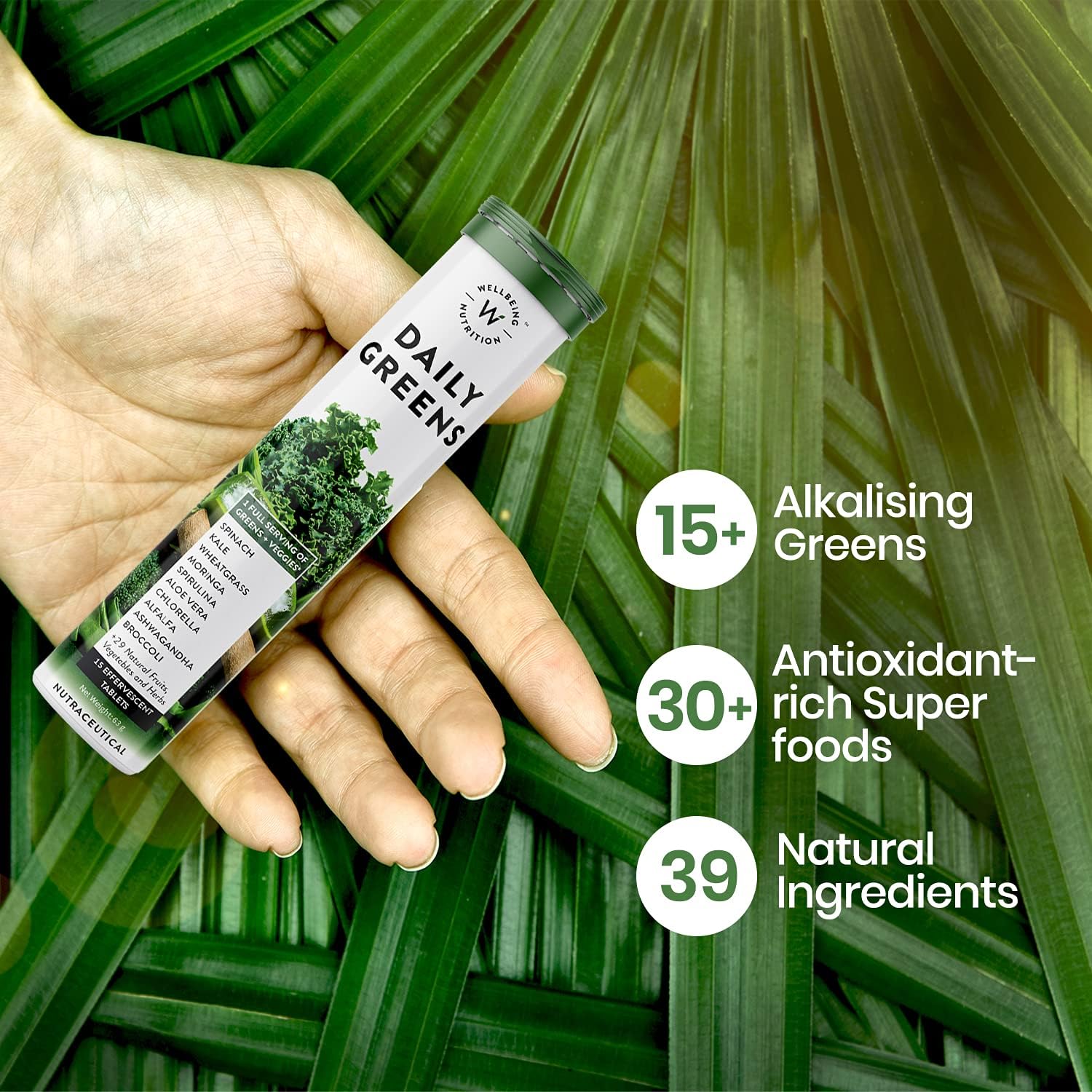 WELLBEING NUTRITION Daily Greens Wholefood Multivitamin Effervescent Tablets (30 Tablets) - görsel 2
