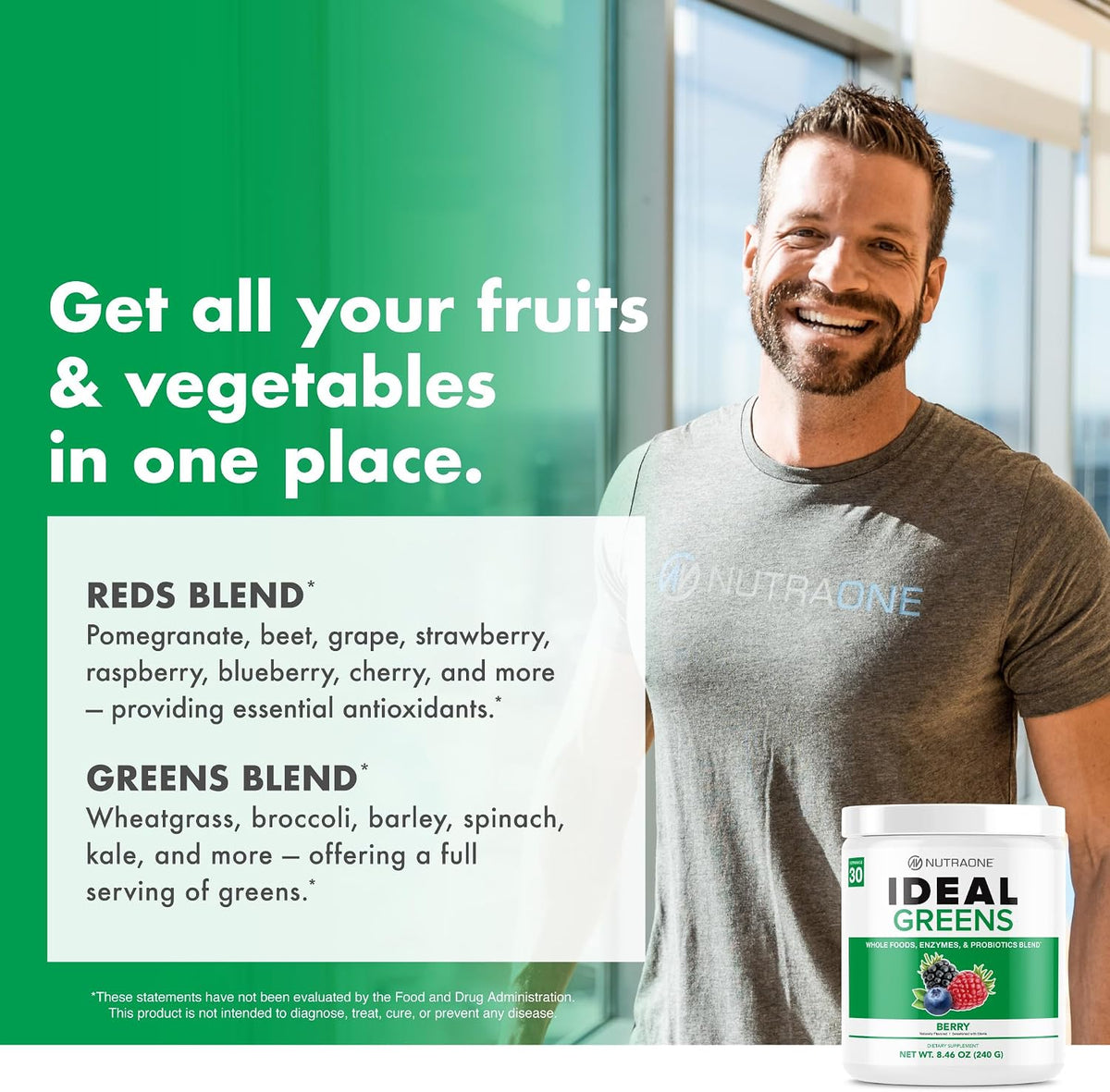 NutraOne Ideal Greens Antioxidant & Nutrient-Rich Superfood Greens Powder, Berry, 30 Servings - görsel 7