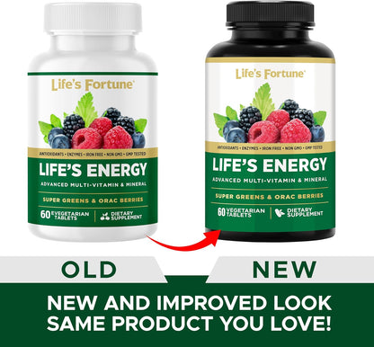 Life's Energy Advanced Daily Multivitamin with Super Greens – Iron Free, Vegetarian, 60 Tablets