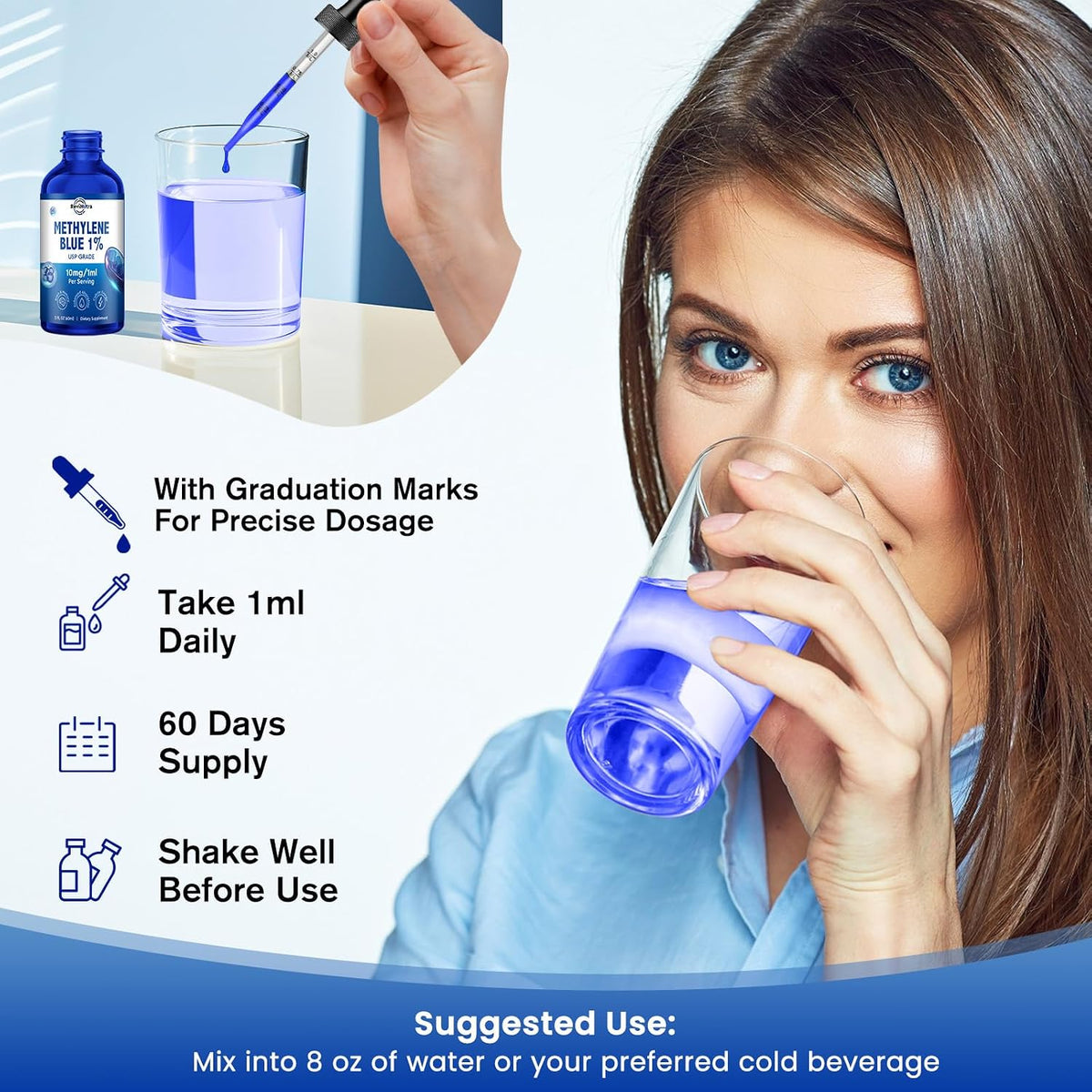 ReviNutra Methylene Blue Drops, USP Grade 1% with PQQ, CoQ10, Vitamin C & Piperine, 60 ml - görsel 7