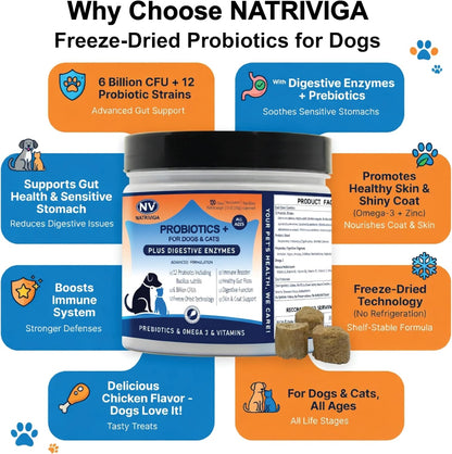NATRIVIGA Freeze-Dried Probiotics for Dogs – Chicken Flavour (120 Chews)