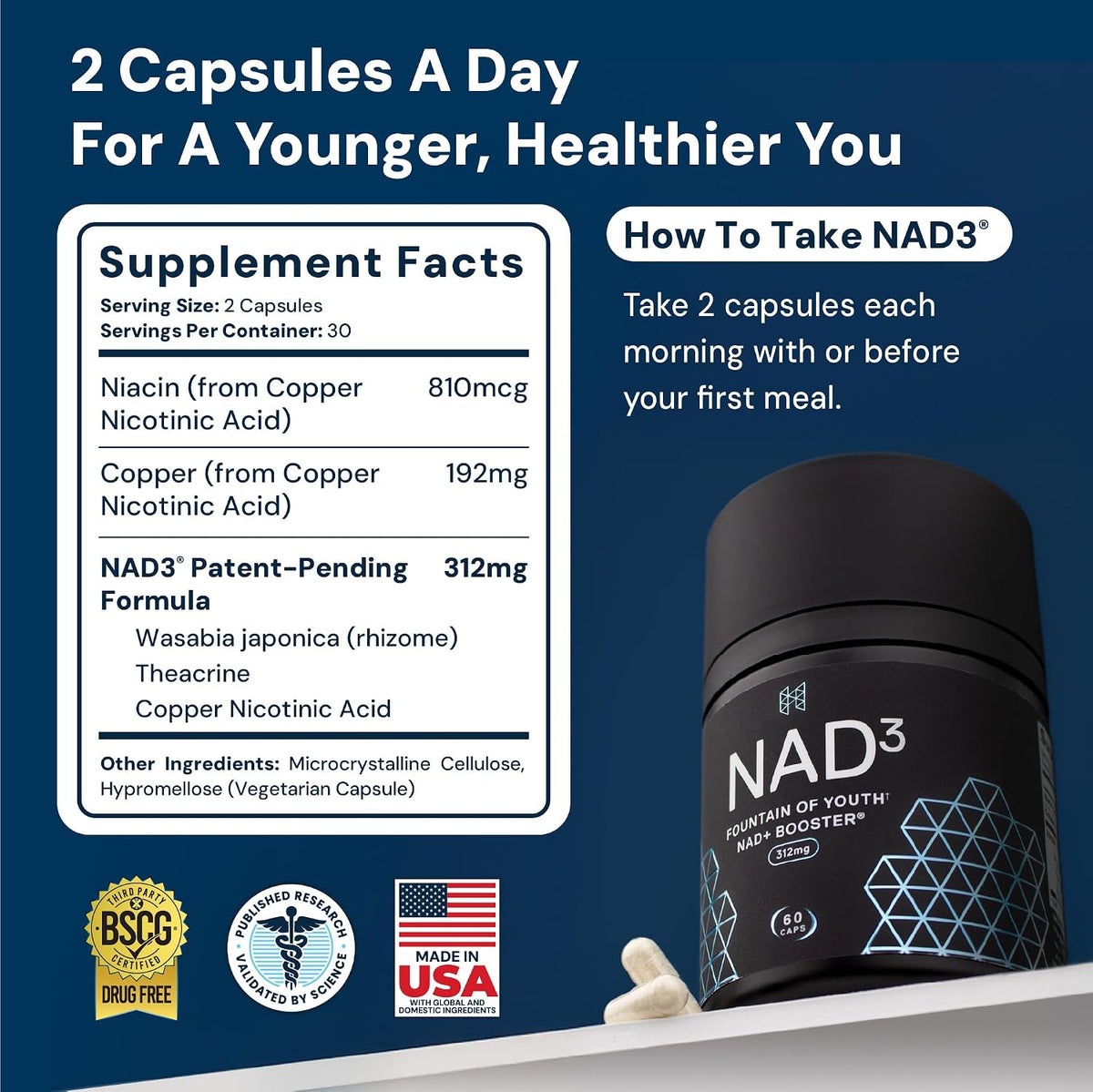 HPN NAD3 Clinical NAD+ Booster – Cellular Health & Natural Energy Supplement, 60 Capsules - görsel 2