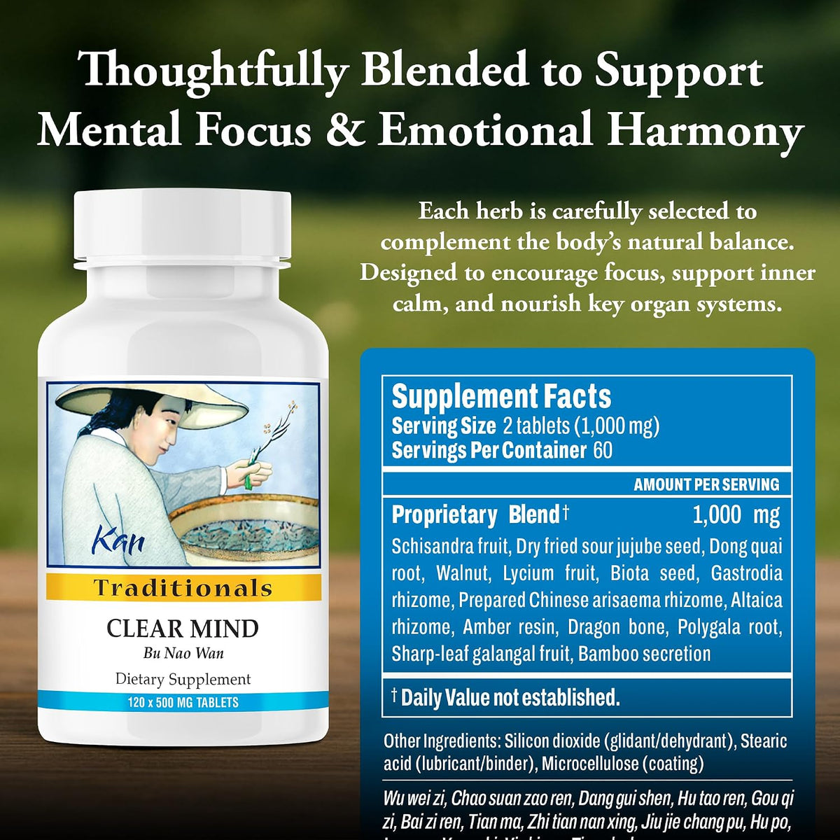 Kan Herbs Company Clear Mind Formula – Traditional Chinese Herbal Blend for Cognitive Clarity and Spirit Support, 120 Tablets - görsel 3