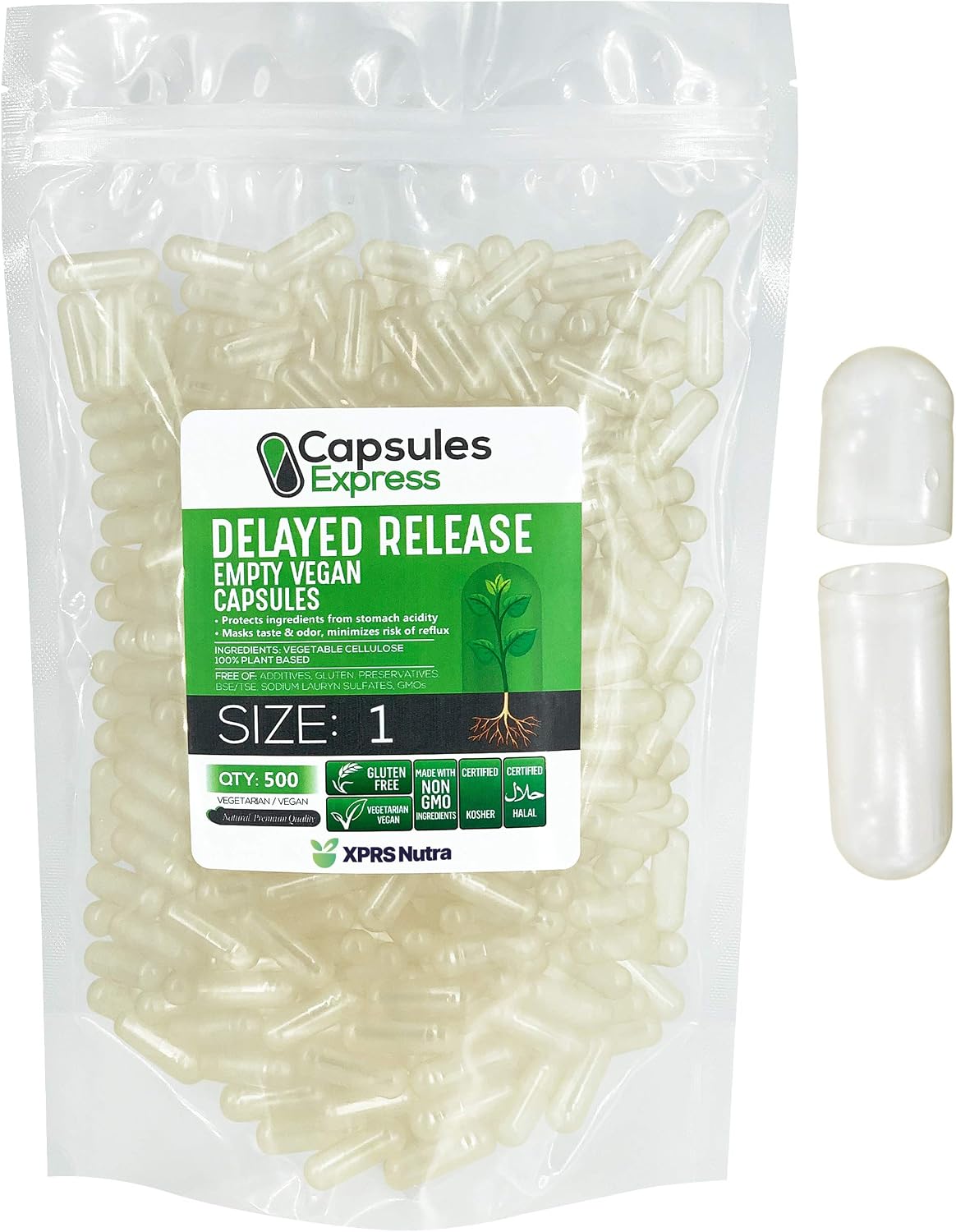 XPRS Nutra Delayed Release Size 1 Empty Capsules - 500 Count - görsel 1