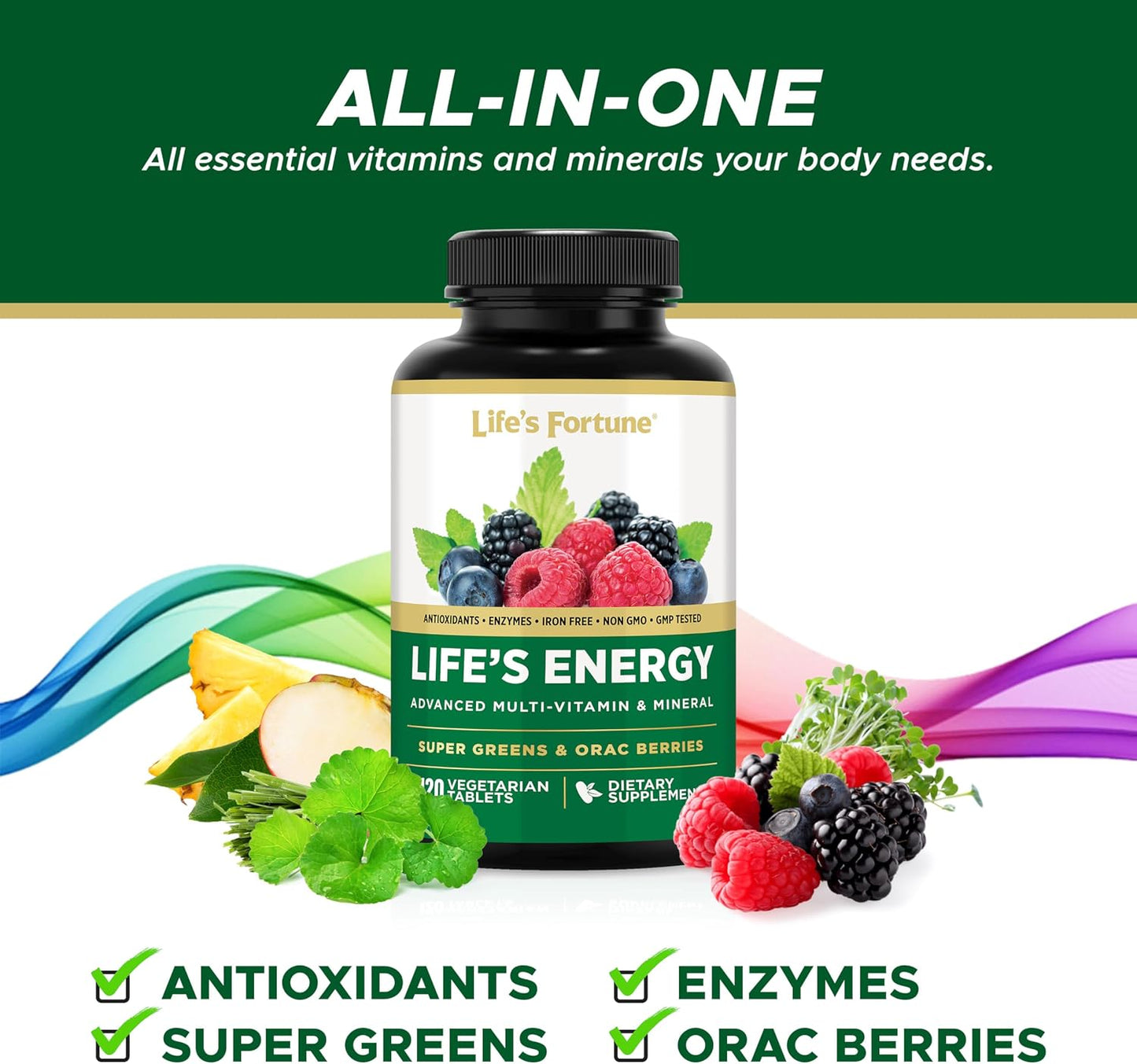 Life's Energy Advanced Daily Multivitamin with Super Greens - Energy & Immune Support - Non-GMO, Vegetarian - 120 Tablets - görsel 2