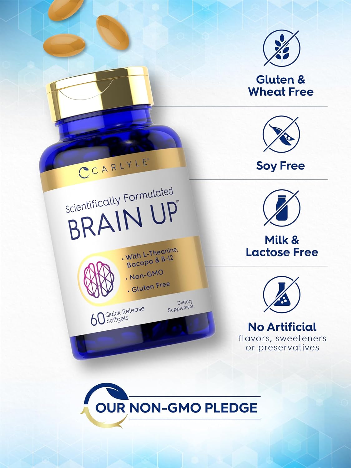 Carlyle Brain Supplement | 60 Softgels | Nootropic with Lion's Mane Mushroom, Bacopa and L-Theanine | Non-GMO, Gluten-free - görsel 5