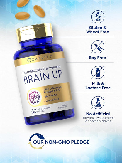 Carlyle Brain Supplement | 60 Softgels | Nootropic with Lion's Mane Mushroom, Bacopa and L-Theanine | Non-GMO, Gluten-free