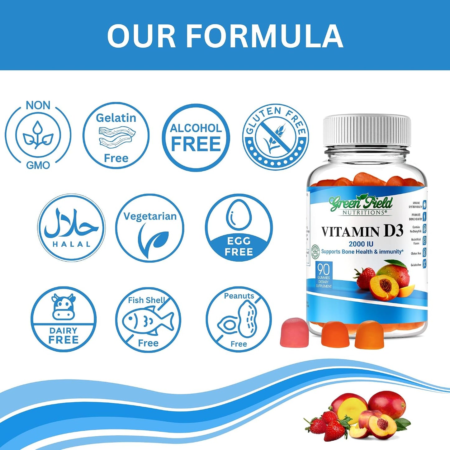 Greenfield Nutritions Halal Vitamin D3 Gummies for Adults – 2000 IU (50 µg), 90 Gummies – Non-GMO, Gluten-free, Gelatine Free, Vegetarian – Supports Bone, Heart and Immune Health - görsel 3