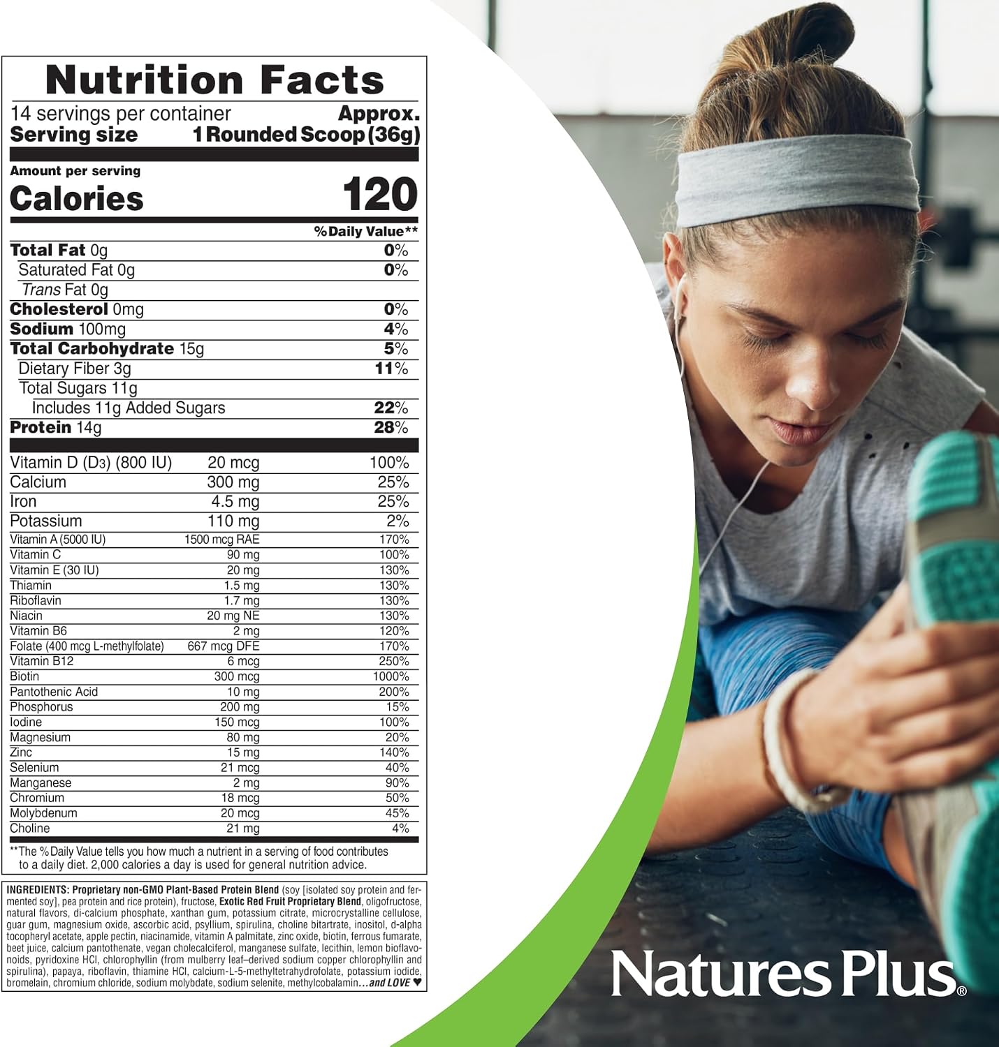 NaturesPlus SPIRU-TEIN, Exotic Red Fruit - Plant-Based Protein Powder - 500g (14 Servings) - görsel 5