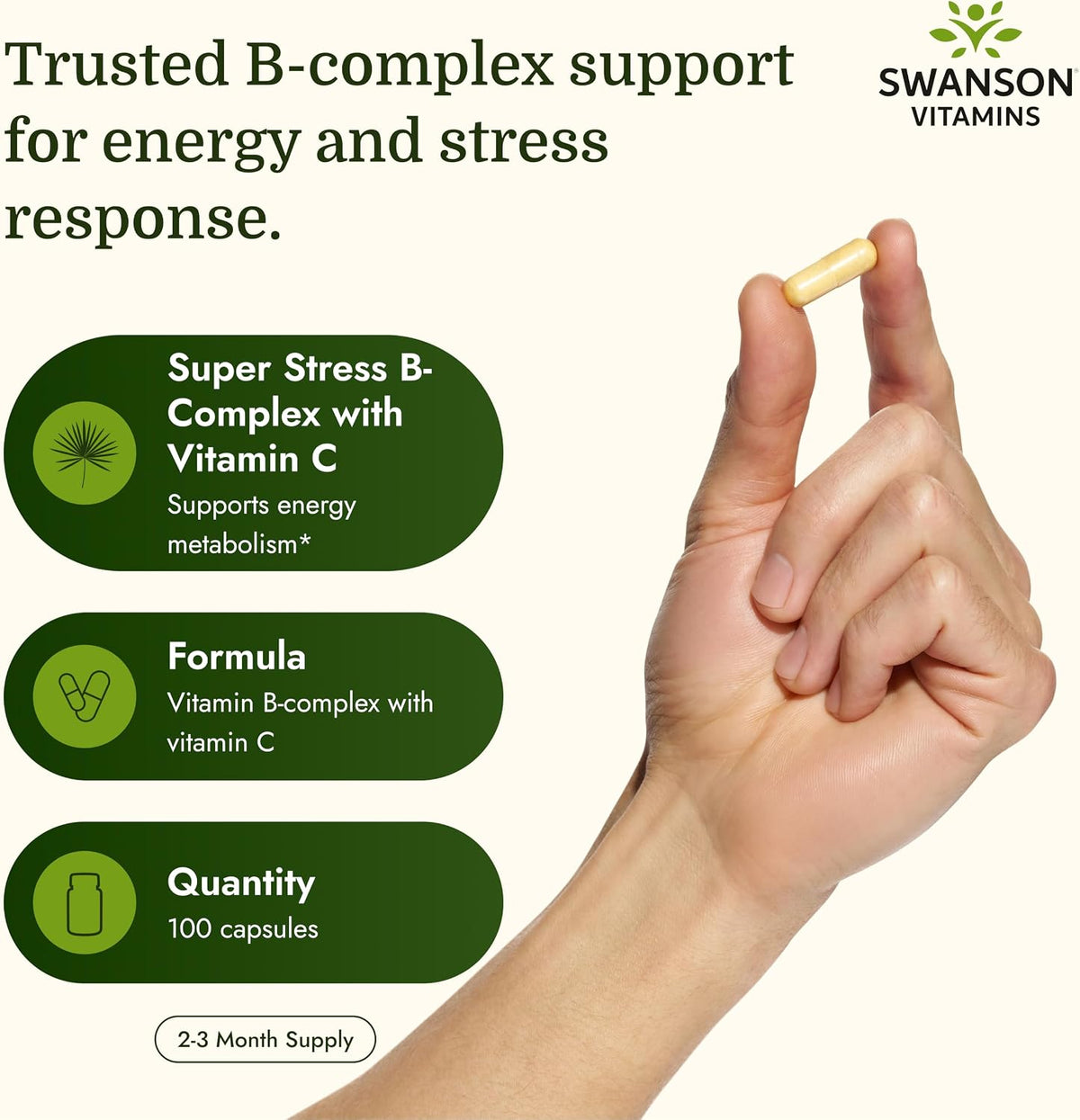 Swanson Super Stress B-Complex with Vitamin C (100 Capsules) - görsel 3