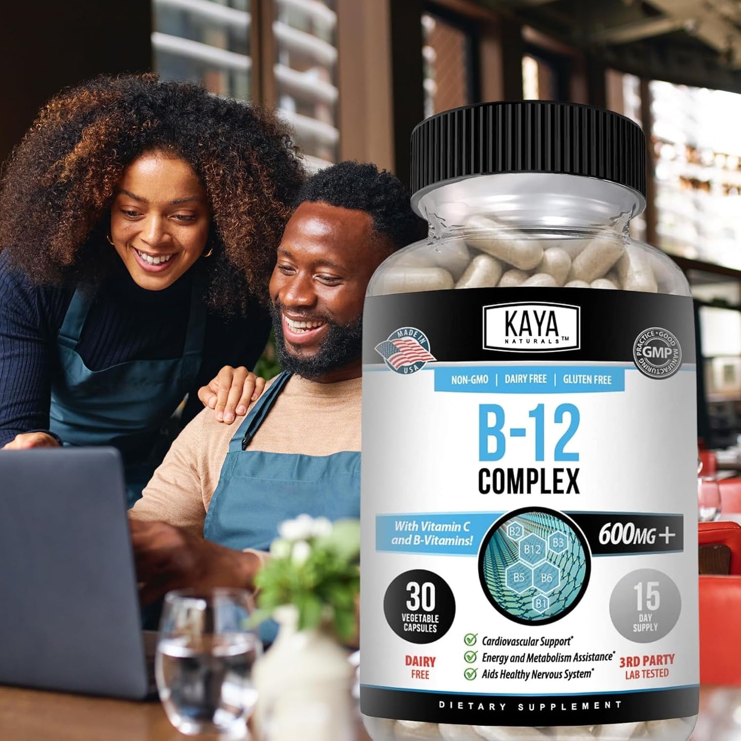 Kaya Naturals B-12 Complex – Multivitamin Supplement for Women and Men, Supports Normal Energy and Metabolism with Biotin, Choline, Inositol, Folate, and Vitamin C – 30 Capsules - görsel 9