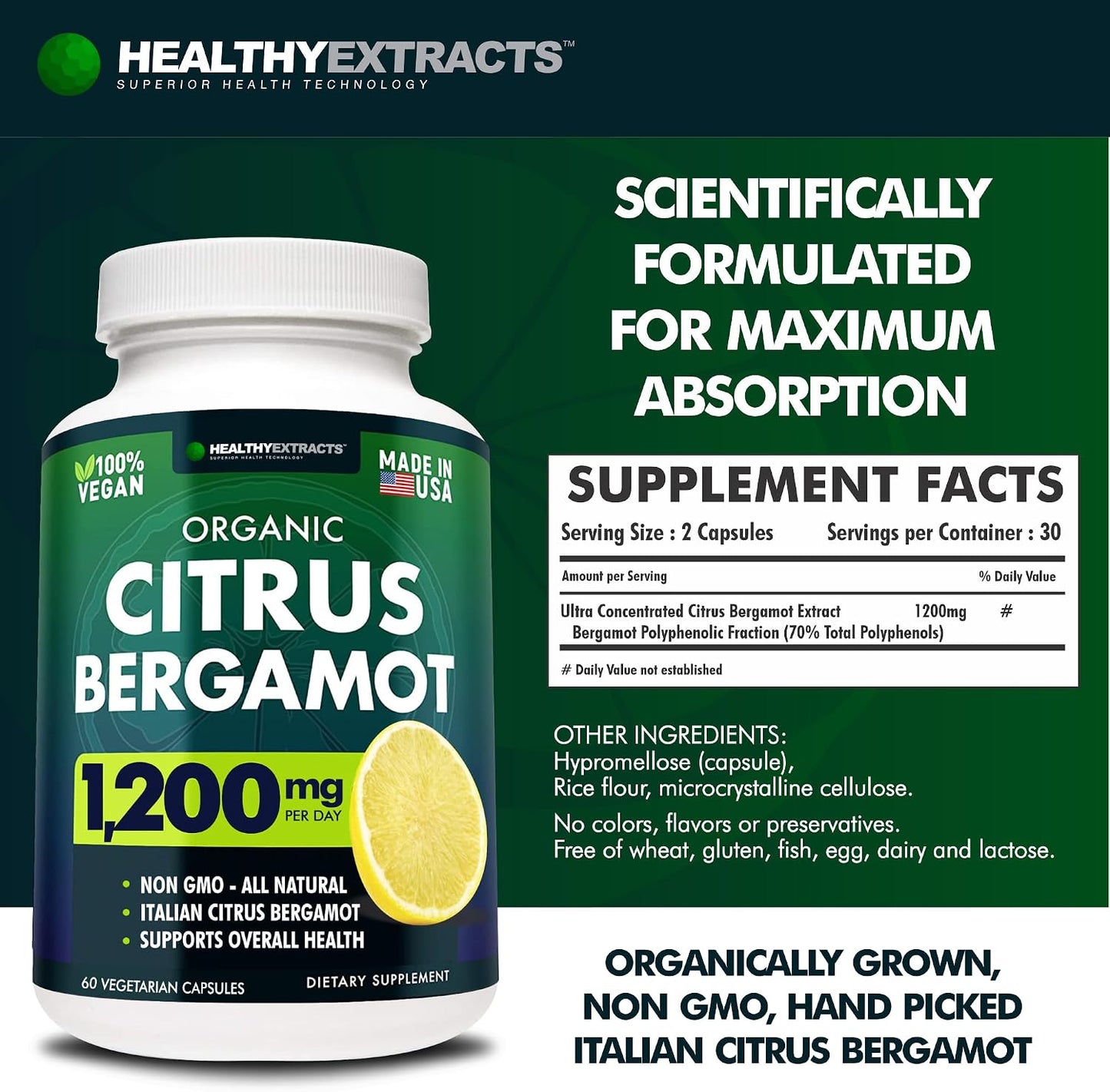 Citrus Bergamot Supplement – 150:1 Extract, 1200mg, 70% Polyphenols, Italian Sourced, 60 Capsules - görsel 6