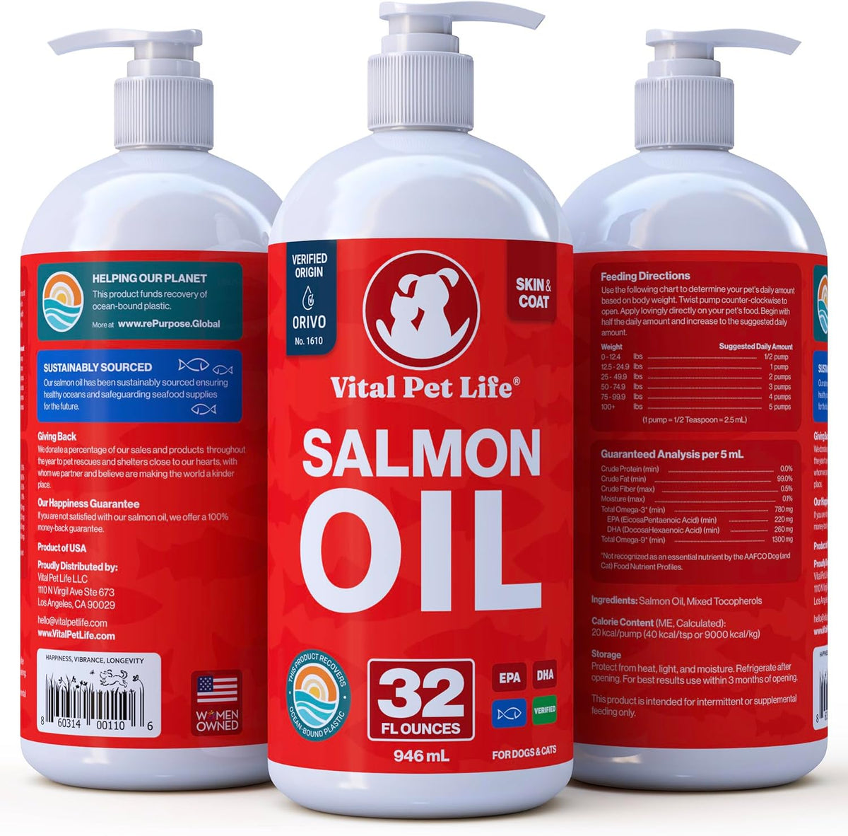 Salmon Oil for Dogs and Cats - Healthy Skin and Coat, Soft Shiny Glossy Coat, Fish Oil Omega 3 EPA DHA, Immune System and Heart Function Support, Normal Shedding, Liquid Supplement for Pets, 946 ml - görsel 7