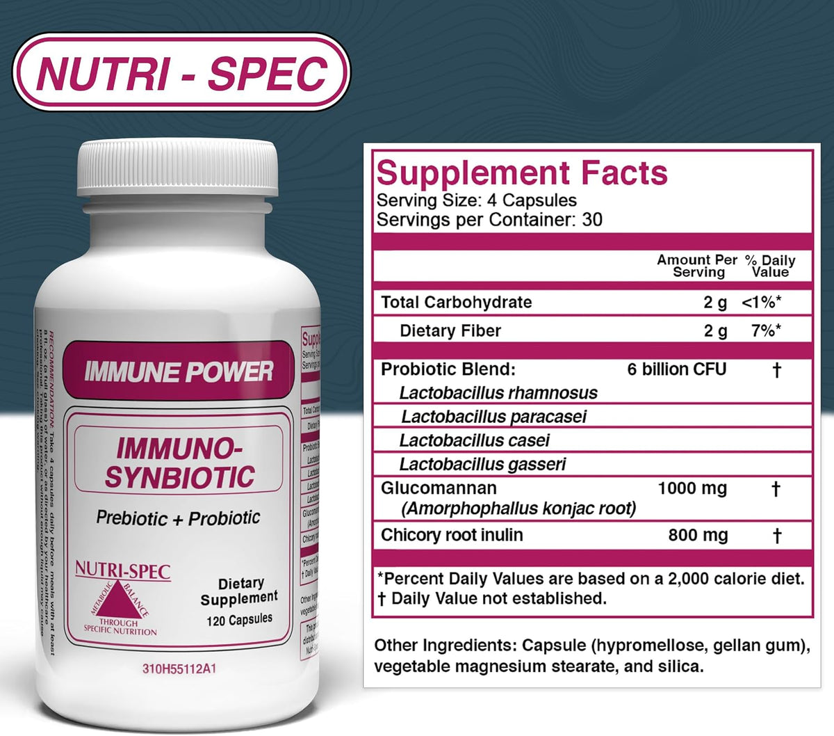 Nutri-Spec Immune Power Synbiotic - Probiotic and Prebiotic Food Supplement (120 Capsules) - görsel 5