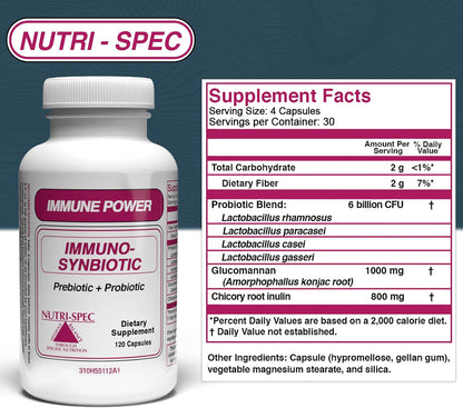 Nutri-Spec Immune Power Synbiotic - Probiotic and Prebiotic Food Supplement (120 Capsules)