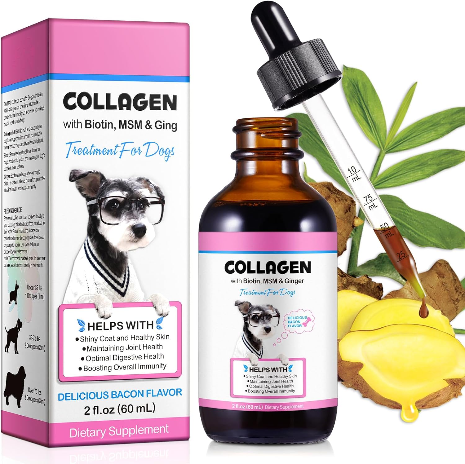 Collagen for Dogs - Liquid Drops with Biotin, MSM and Ginger - 60 ml - görsel 1