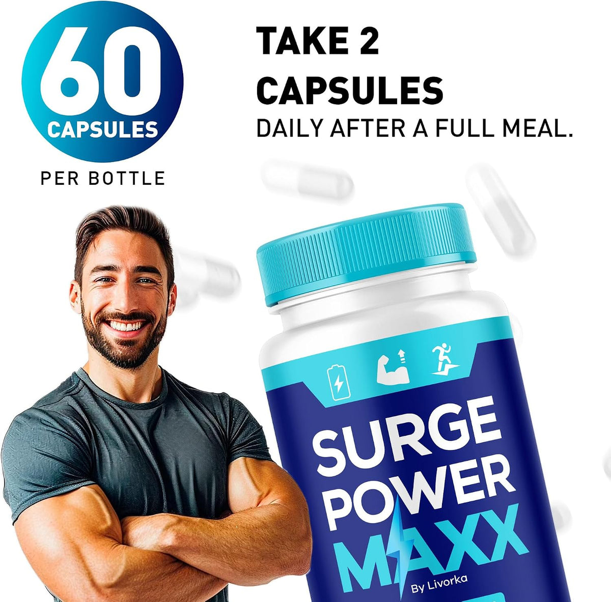 (2 Pack) Surge Power Maxx Supplement for Men, SurgePower Max Male Pills Formula, Premium All-Natural Advanced Support, 120 Capsules for 2 Months - görsel 4